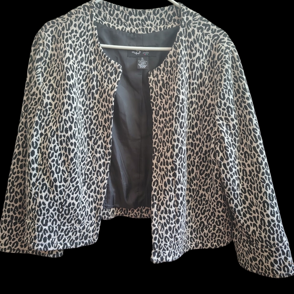 Sharagano Black and White Leopard Print Blazer, Whimsygoth, Witchy